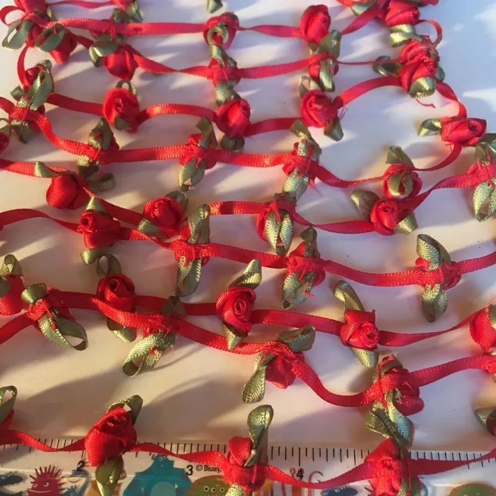 RED SATIN Ribbon with Roses